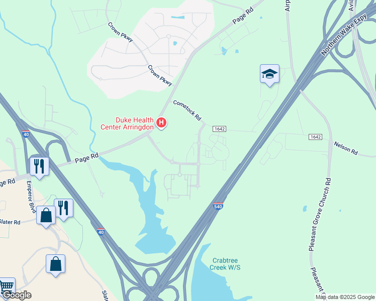 map of restaurants, bars, coffee shops, grocery stores, and more near 5761 Arringdon Park Drive in Morrisville