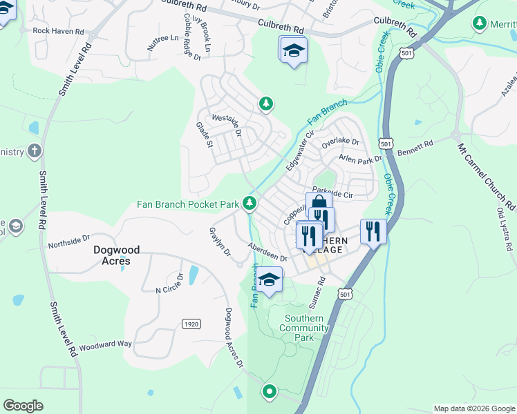 map of restaurants, bars, coffee shops, grocery stores, and more near 905 Edgewater Circle in Chapel Hill