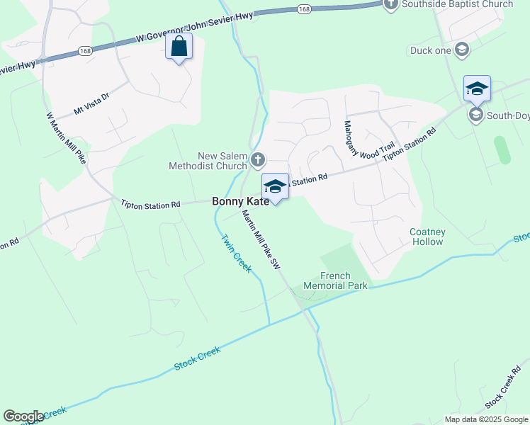 map of restaurants, bars, coffee shops, grocery stores, and more near 7608 Martin Mill Pike in Knoxville
