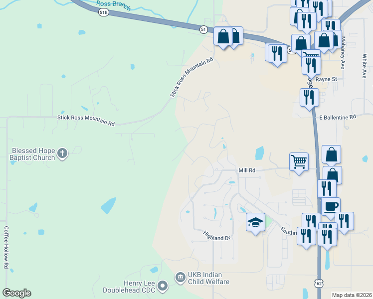 map of restaurants, bars, coffee shops, grocery stores, and more near 825 Ridgeview Drive in Tahlequah