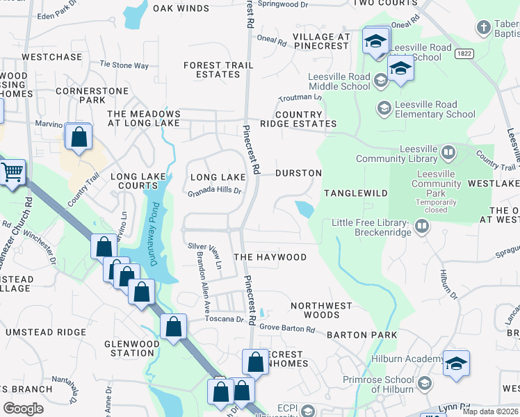 map of restaurants, bars, coffee shops, grocery stores, and more near 5109 Landguard Drive in Raleigh
