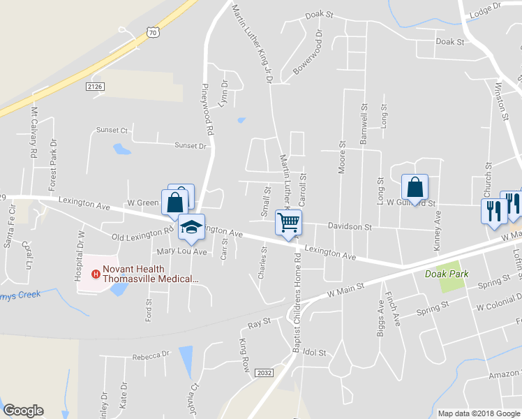 map of restaurants, bars, coffee shops, grocery stores, and more near 306 Small Street in Thomasville