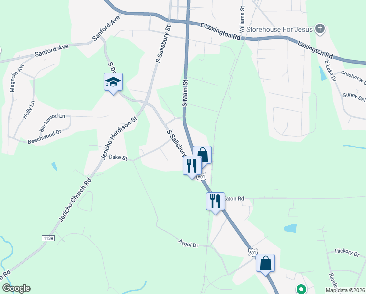 map of restaurants, bars, coffee shops, grocery stores, and more near 781 South Main Street in Mocksville