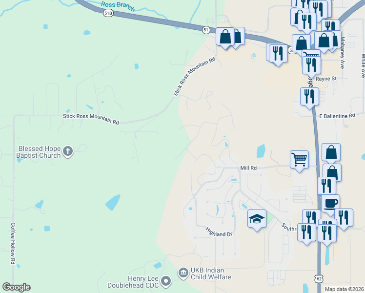 map of restaurants, bars, coffee shops, grocery stores, and more near 825 Ridgeview Drive in Tahlequah