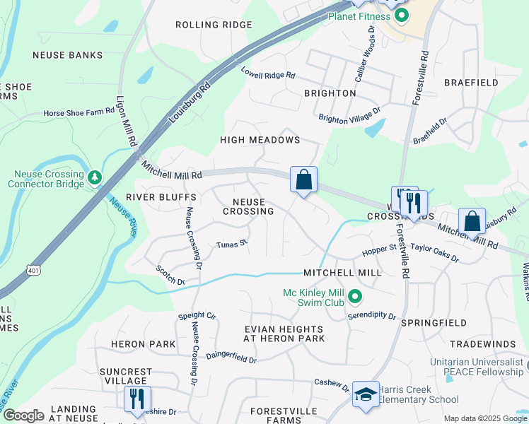map of restaurants, bars, coffee shops, grocery stores, and more near 3601 Epperly Court in Raleigh