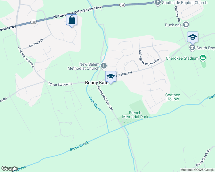 map of restaurants, bars, coffee shops, grocery stores, and more near 7608 Martin Mill Pike in Knoxville