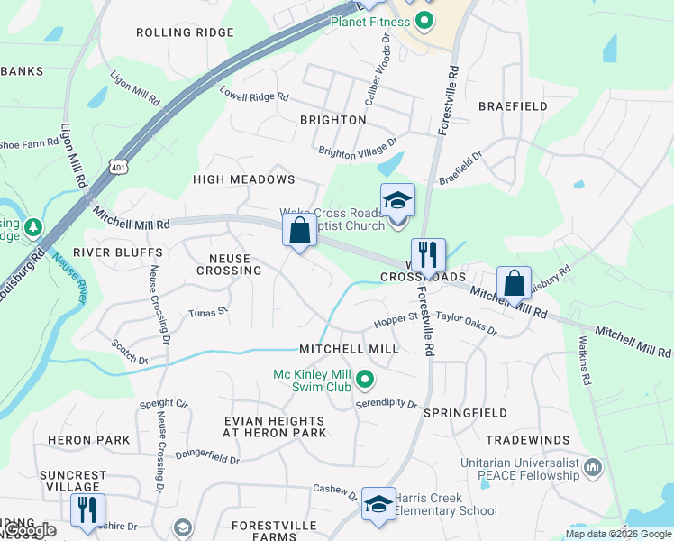 map of restaurants, bars, coffee shops, grocery stores, and more near 3812 Satinleaf Drive in Raleigh