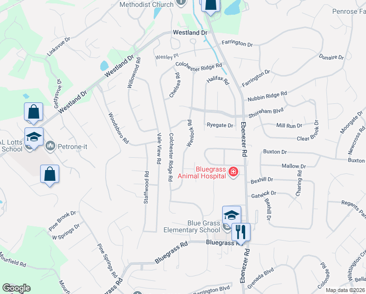 map of restaurants, bars, coffee shops, grocery stores, and more near 1347 Wenlock Road in Knoxville