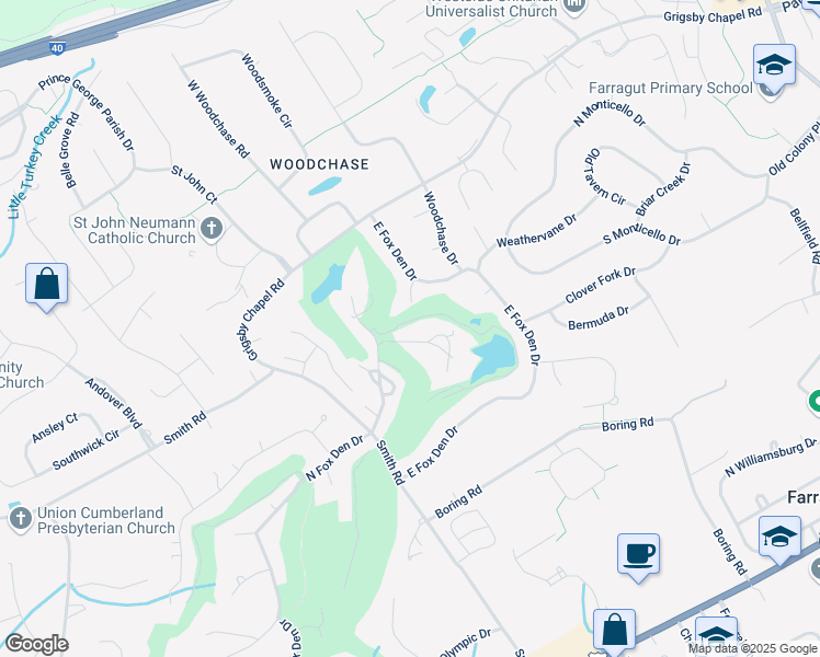 map of restaurants, bars, coffee shops, grocery stores, and more near 502 Lost Tree Lane in Knoxville