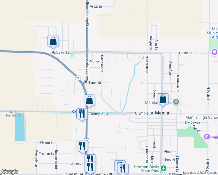 map of restaurants, bars, coffee shops, grocery stores, and more near 405 Davidson Street in Manila