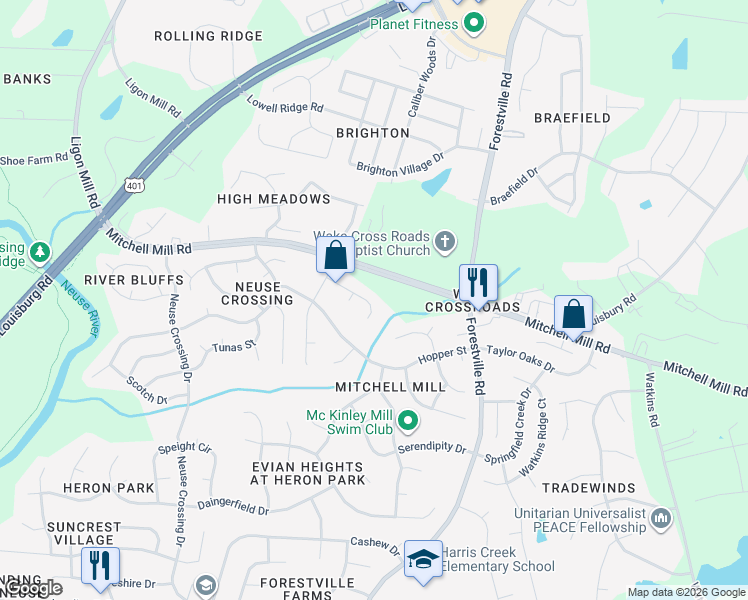 map of restaurants, bars, coffee shops, grocery stores, and more near 3812 Satinleaf Drive in Raleigh