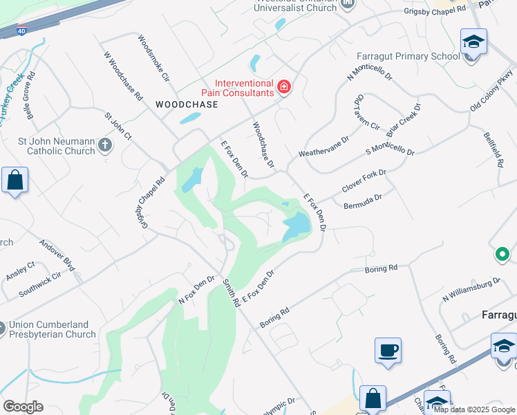 map of restaurants, bars, coffee shops, grocery stores, and more near 518 Lost Tree Lane in Knoxville