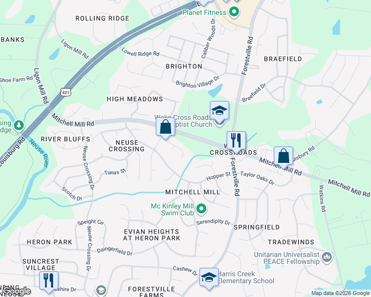 map of restaurants, bars, coffee shops, grocery stores, and more near 3812 Satinleaf Drive in Raleigh