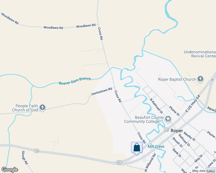 map of restaurants, bars, coffee shops, grocery stores, and more near Hortontown Road in Roper
