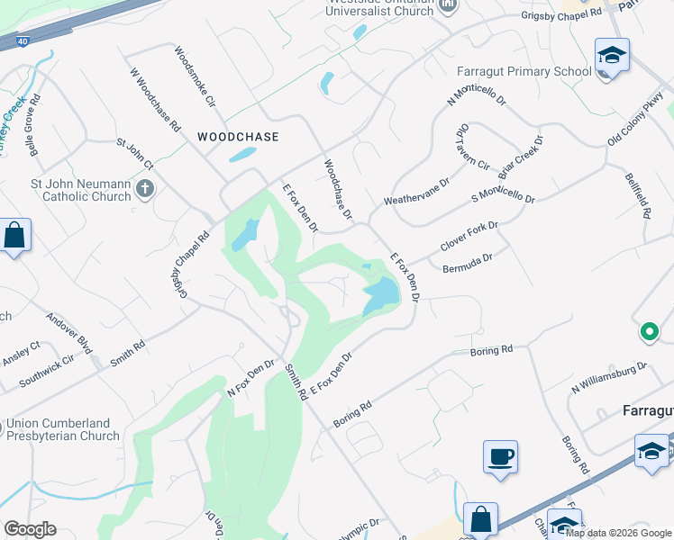map of restaurants, bars, coffee shops, grocery stores, and more near 518 Lost Tree Lane in Knoxville