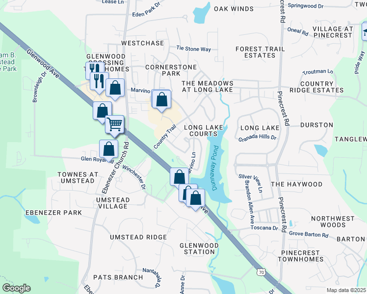 map of restaurants, bars, coffee shops, grocery stores, and more near 8109 Marvino Lane in Raleigh