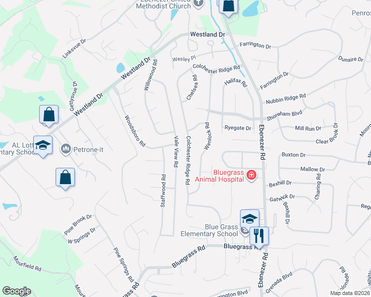 map of restaurants, bars, coffee shops, grocery stores, and more near 9125 Colchester Ridge Road in Knoxville