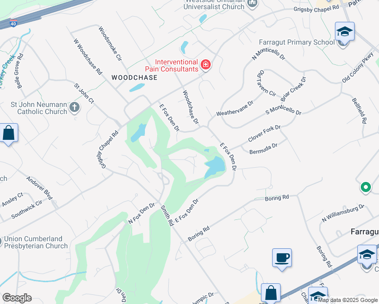 map of restaurants, bars, coffee shops, grocery stores, and more near 518 Lost Tree Lane in Knoxville