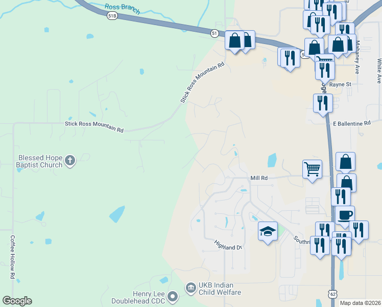 map of restaurants, bars, coffee shops, grocery stores, and more near 825 Ridgeview Drive in Tahlequah