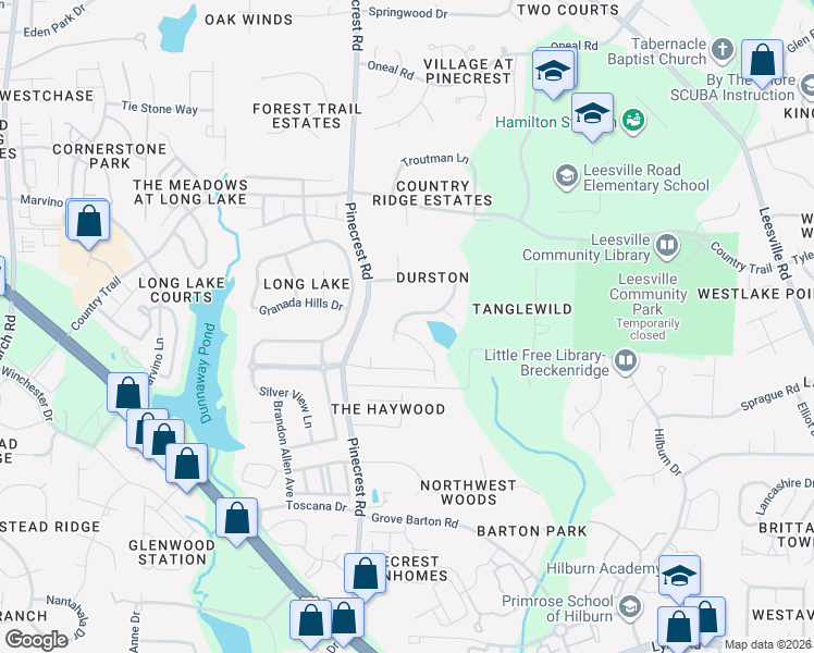 map of restaurants, bars, coffee shops, grocery stores, and more near 5200 Landguard Drive in Raleigh
