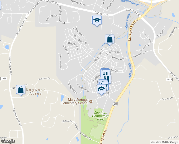 map of restaurants, bars, coffee shops, grocery stores, and more near 410 Brookgreen Drive in Chapel Hill