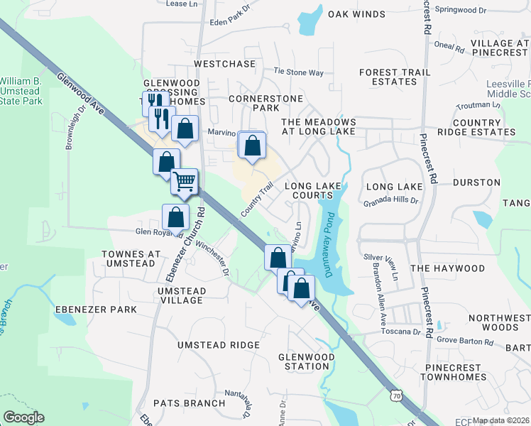 map of restaurants, bars, coffee shops, grocery stores, and more near 8109 Marvino Lane in Raleigh