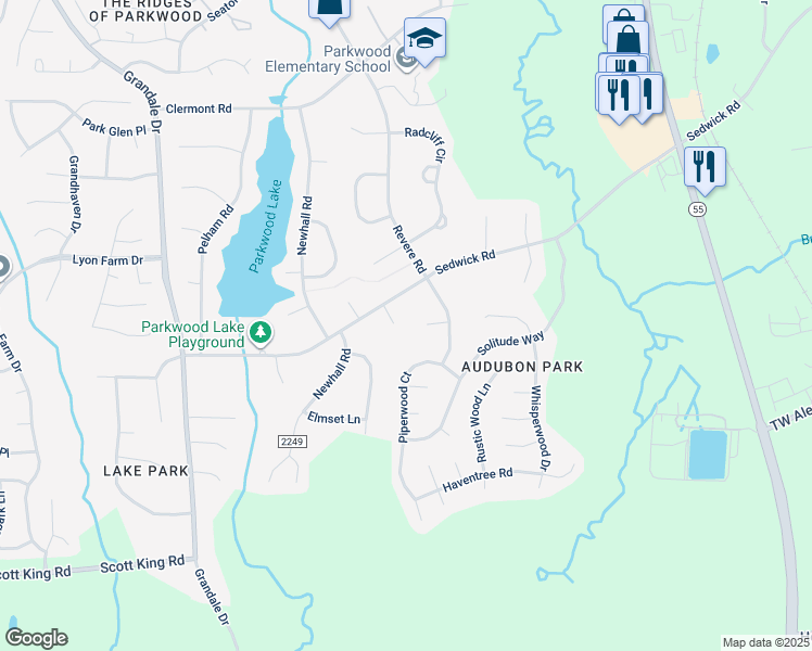 map of restaurants, bars, coffee shops, grocery stores, and more near 107 Deblyn Court in Durham