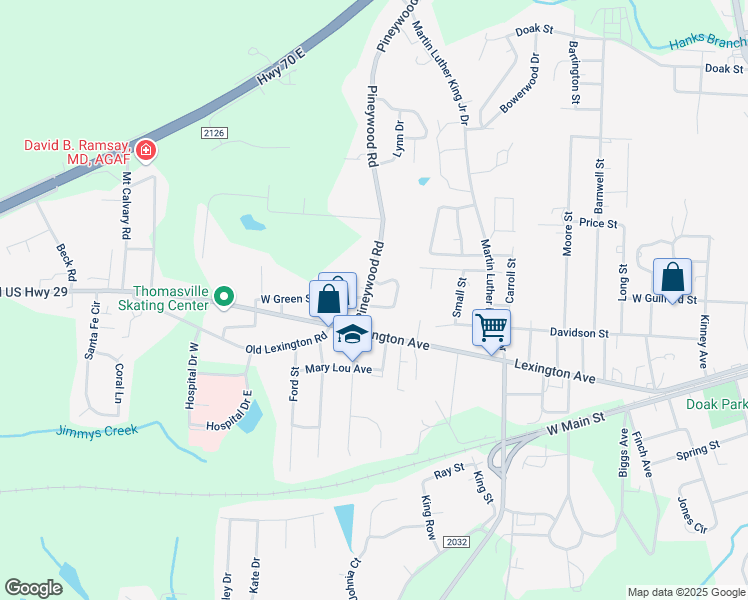 map of restaurants, bars, coffee shops, grocery stores, and more near 1010 Lexington Avenue in Thomasville