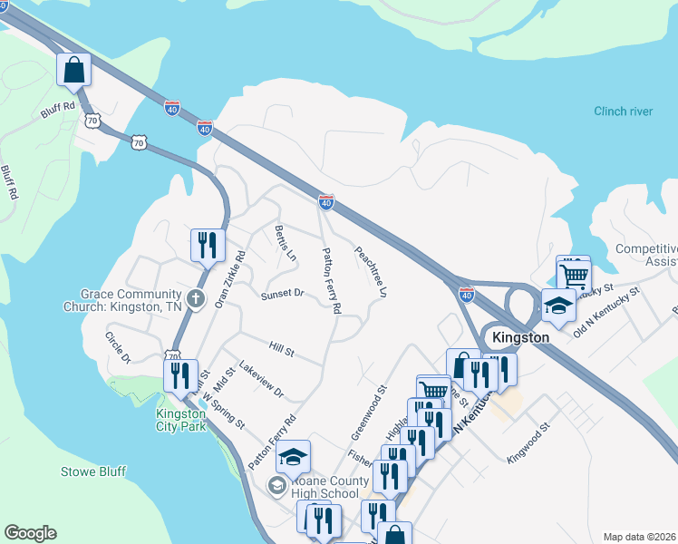 map of restaurants, bars, coffee shops, grocery stores, and more near 812 Patton Ferry Road in Kingston