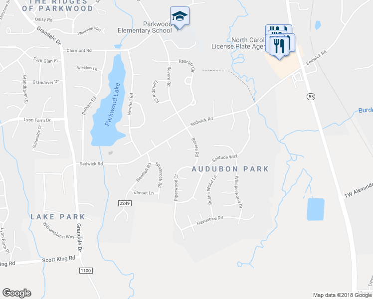map of restaurants, bars, coffee shops, grocery stores, and more near 107 Deblyn Court in Durham