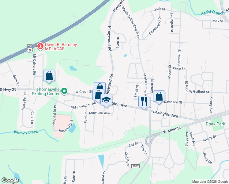 map of restaurants, bars, coffee shops, grocery stores, and more near 1010 Lexington Avenue in Thomasville