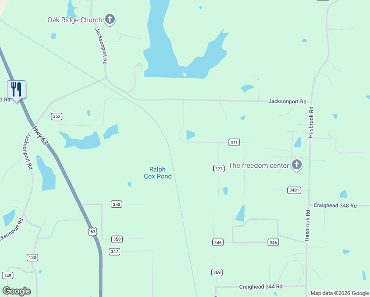 map of restaurants, bars, coffee shops, grocery stores, and more near 266 County Road 371 in Bono