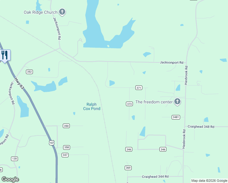 map of restaurants, bars, coffee shops, grocery stores, and more near 266 County Road 371 in Bono