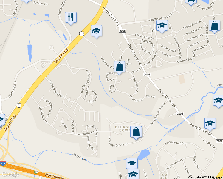 map of restaurants, bars, coffee shops, grocery stores, and more near 8109 Farmlea Circle in Raleigh