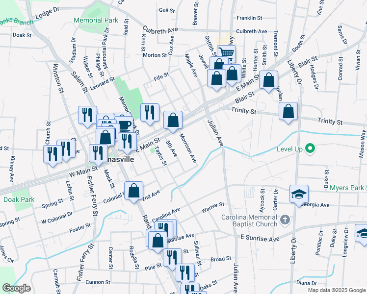 map of restaurants, bars, coffee shops, grocery stores, and more near 17 5th Avenue in Thomasville