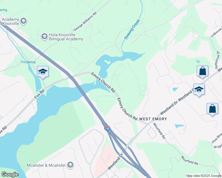 map of restaurants, bars, coffee shops, grocery stores, and more near 975 Emory Church Road in Knoxville