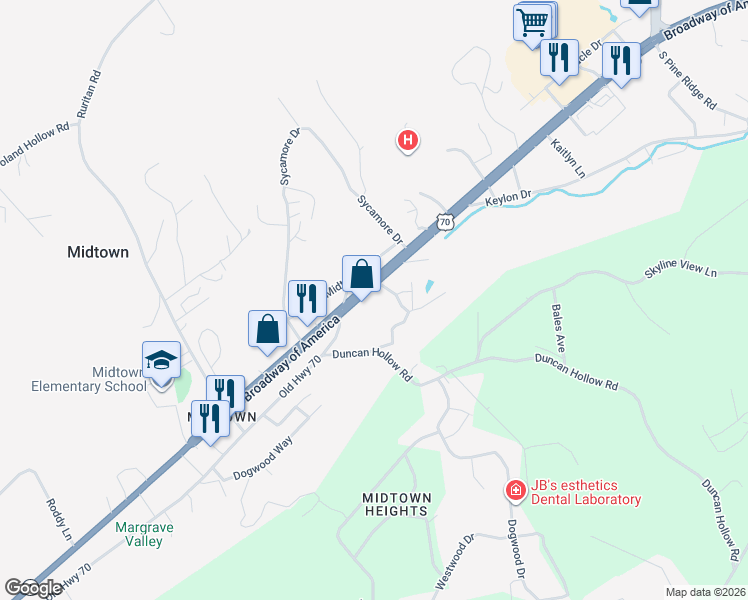 map of restaurants, bars, coffee shops, grocery stores, and more near 2527 Roane State Highway in Harriman