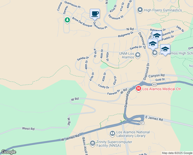 map of restaurants, bars, coffee shops, grocery stores, and more near 687 45th Street in Los Alamos