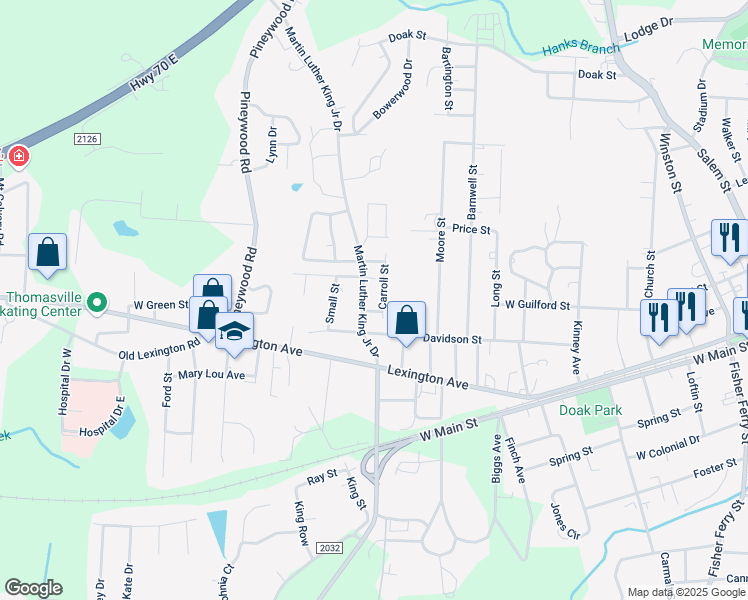 map of restaurants, bars, coffee shops, grocery stores, and more near 300 Martin Luther King Junior Drive in Thomasville