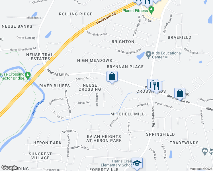 map of restaurants, bars, coffee shops, grocery stores, and more near 3709 Pinkham Way in Raleigh