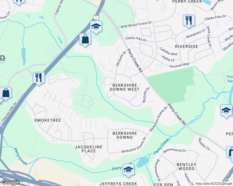 map of restaurants, bars, coffee shops, grocery stores, and more near 8109 Farmlea Circle in Raleigh