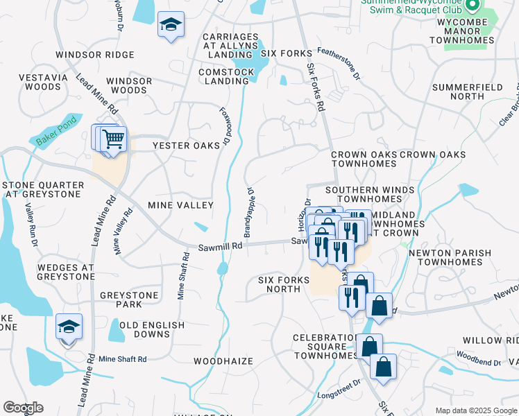 map of restaurants, bars, coffee shops, grocery stores, and more near 7821 Hemlock Court in Raleigh