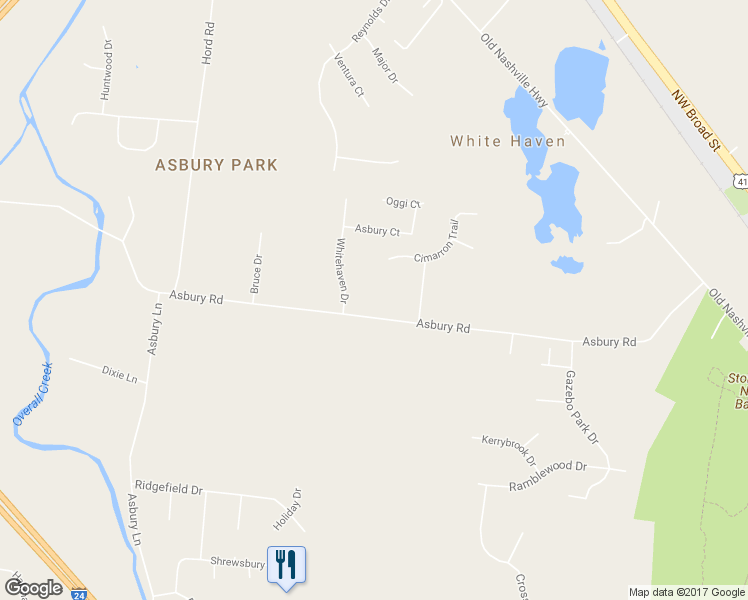 map of restaurants, bars, coffee shops, grocery stores, and more near 3335 Asbury Road in Murfreesboro