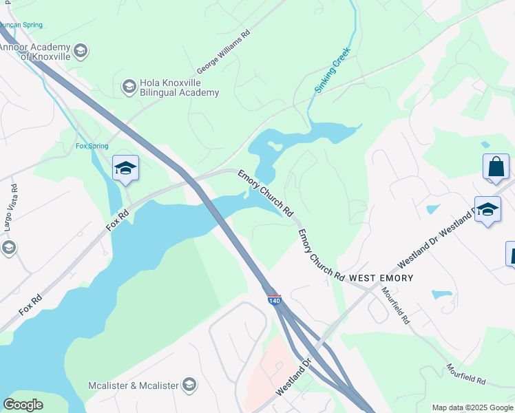 map of restaurants, bars, coffee shops, grocery stores, and more near 975 Emory Church Road in Knoxville