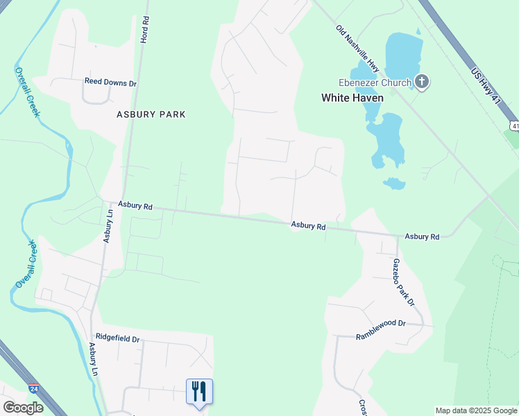 map of restaurants, bars, coffee shops, grocery stores, and more near 3335 Asbury Road in Murfreesboro