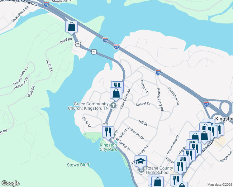 map of restaurants, bars, coffee shops, grocery stores, and more near 620 West Race Street in Kingston