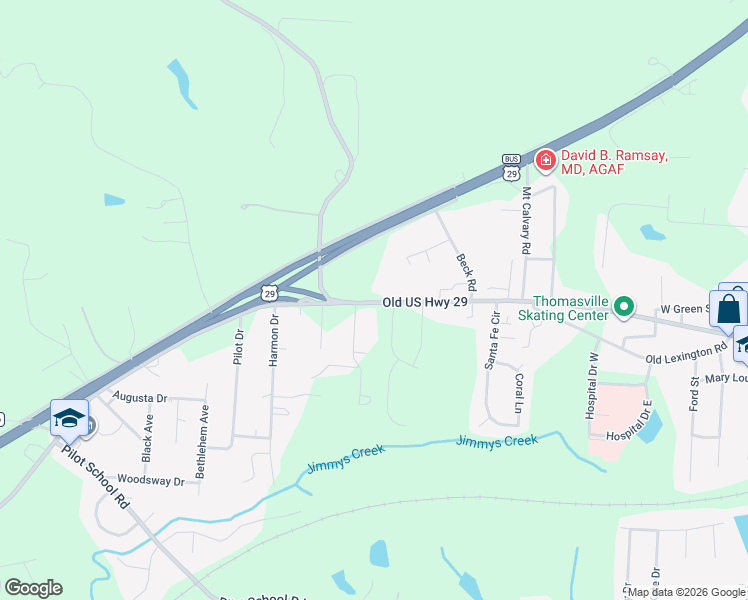 map of restaurants, bars, coffee shops, grocery stores, and more near 1528 Old US Highway 29 in Thomasville