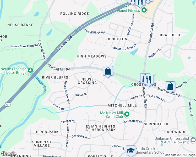 map of restaurants, bars, coffee shops, grocery stores, and more near 3613 Hopper Street in Raleigh