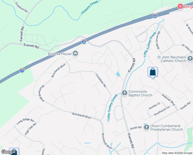map of restaurants, bars, coffee shops, grocery stores, and more near 12429 Comblain Road in Knoxville