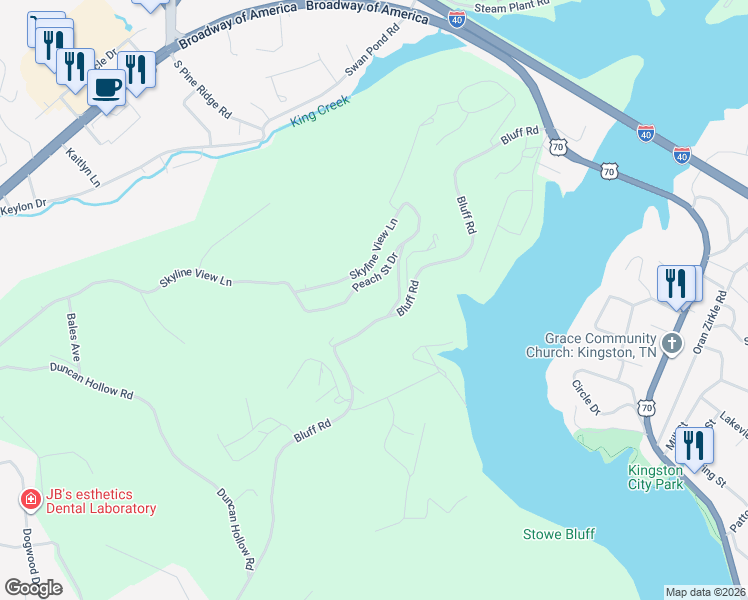 map of restaurants, bars, coffee shops, grocery stores, and more near 333 Skyline View Lane in Kingston